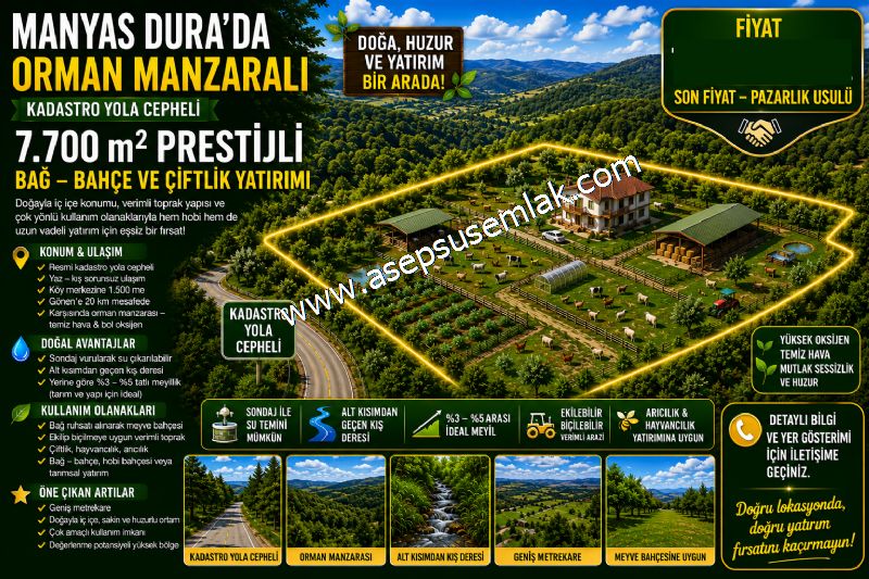 7.700 m2 Çiftlik, Bağ-Bahçe, Hobi Bahçe, Kadastro Yola Cepheli