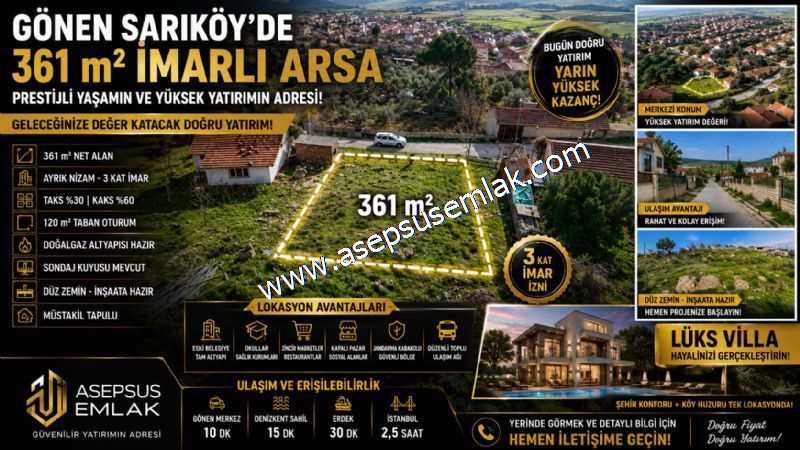 366 m² 3 Kat İmarlı Arsa, Doğalgazlı, Şehir Konforu, Köy Huzuru