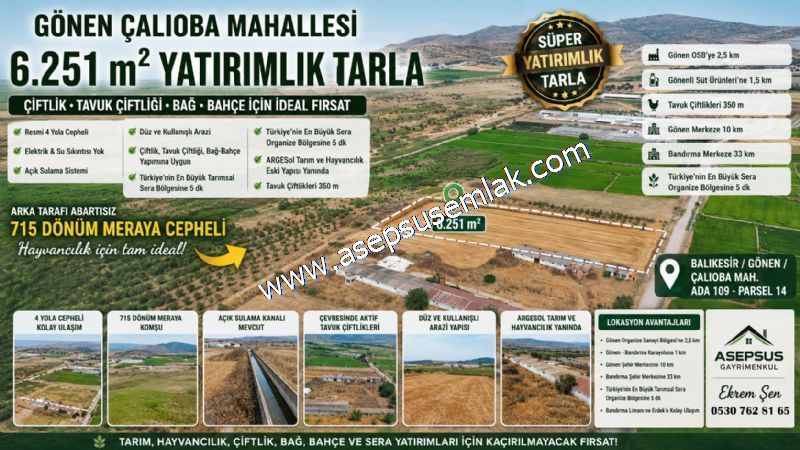 ÇALIOBA'DA 6.251 m² 715 DÖNÜM MERAYA KOMŞUÇİFTLİK VE HAYVANCILIK