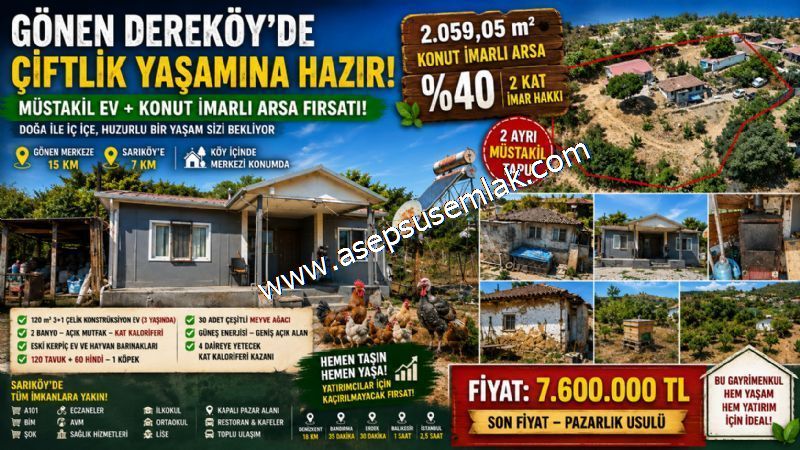 Gönen Dereköy’de 2.059 m² %40 İmarlı 3+1 Çelik Evli Müstakil Arsa
