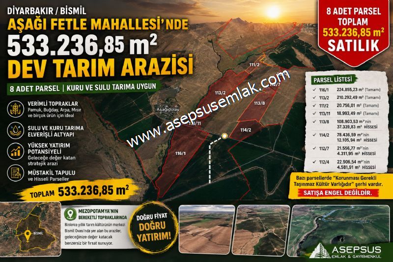 DİYARBAKIR'IN VERİMLİ TOPRAKLARINDA 533 DÖNÜME YAKIN DEV TARIM YATIRIMI | BİSMİL AŞAĞI FETLE MAHALLESİ