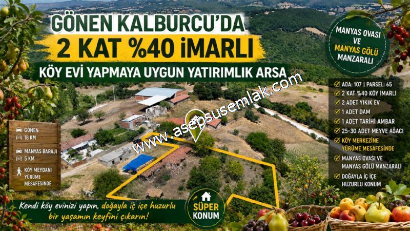 1.712 m2 KALBURCU’DA 2 KAT %40 İMARLI ( MANYAS GÖLÜ MANZARALI) KÖY EVİ YAPMAYA UYGUN YATIRIMLIK ARSA