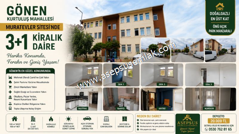 3+1 Kiralık Daire! Muratevler Sitesinde Önü Açık, Doğalgazlı