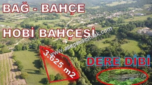 3.625 M2 Güneşli Hobi Bağ-Bahçe Dereye Cepheli Kadastro Yolu Var