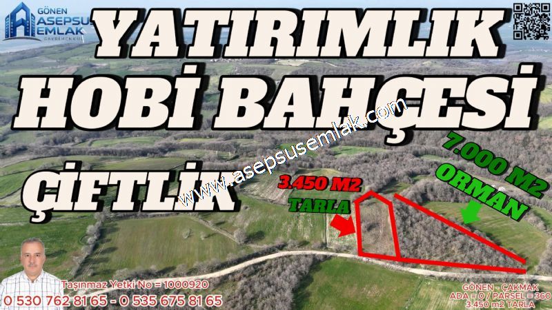 3.450 m² SATILIK TARLA HOBİ BAHÇESİ & YATIRIMLIK GÖNENE 10 KM