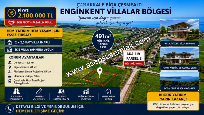 ÇANAKKALE BİGA ÇEŞMEALTI’NDA VİLLA İMARLI SATILIK ARSA – KAÇIRILMAYACAK YATIRIM FIRSATI!