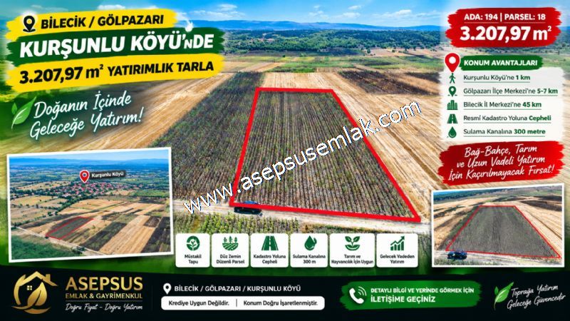 3.208 M² SULAMA KANALINA 300 MT KADASTRO YOLU CEPHELİ YATIRIMLIK