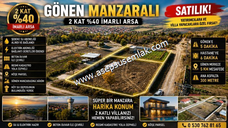 861 M2 Müstakil Köy Evi, Villa Arsa 2 Kat %40 İmarlı Gönen'e 5Km