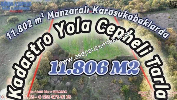 11.802 m² Manzaralı Karasukabaklarda Kadastro Yola Cepheli Tarla