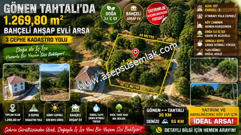 TAHTALIDA 1.269 m² AHŞAP EVLİ KÖYÜN MERKEZİNDE YATIRIMLIK ARSA