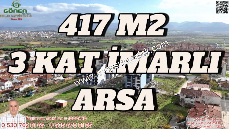 417 m2 Gönen Toki̇ Karşısı 4 Kat İmarlı Satılık Arsa Karşıya'daa